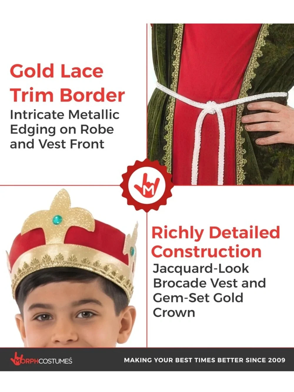 🎃 🔥 NWT MORPH little boys(kids) wise man red/green/gold trim costume size S
